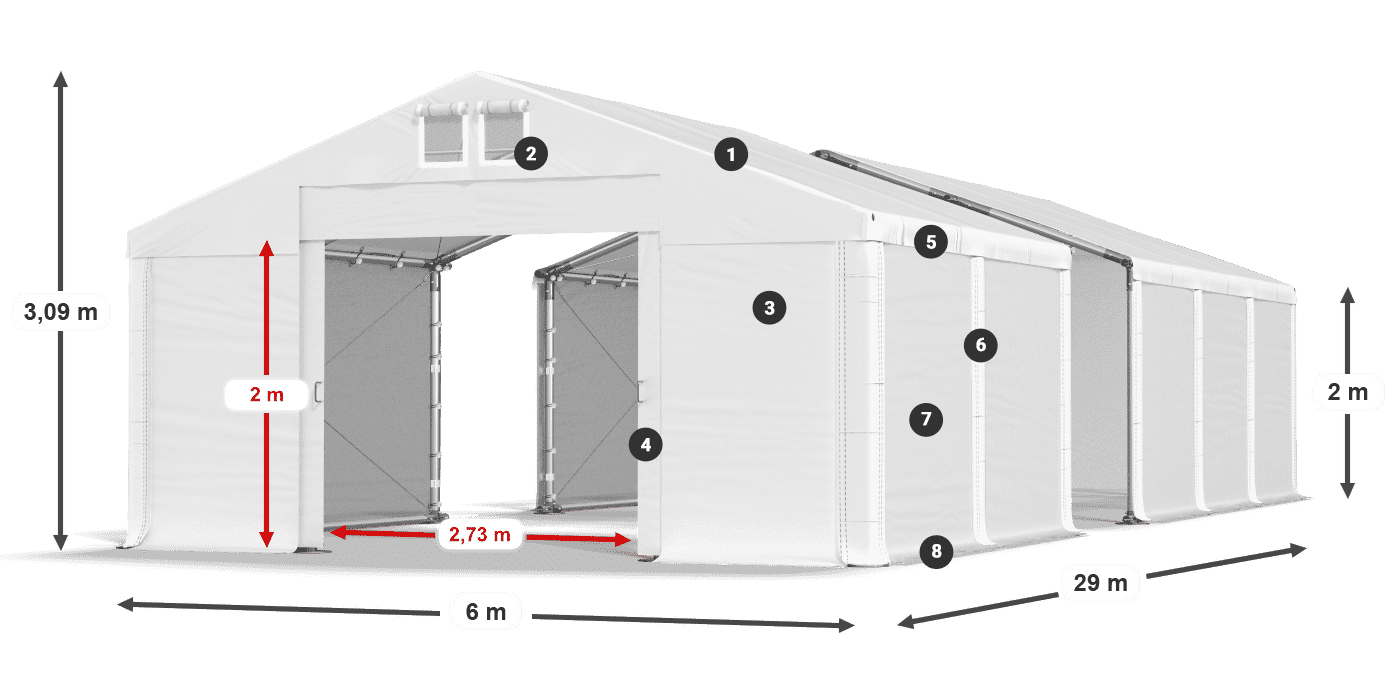 Tető: MS 580 PVC Falak: FR M 620 PVC 2 m jelmagyarázat