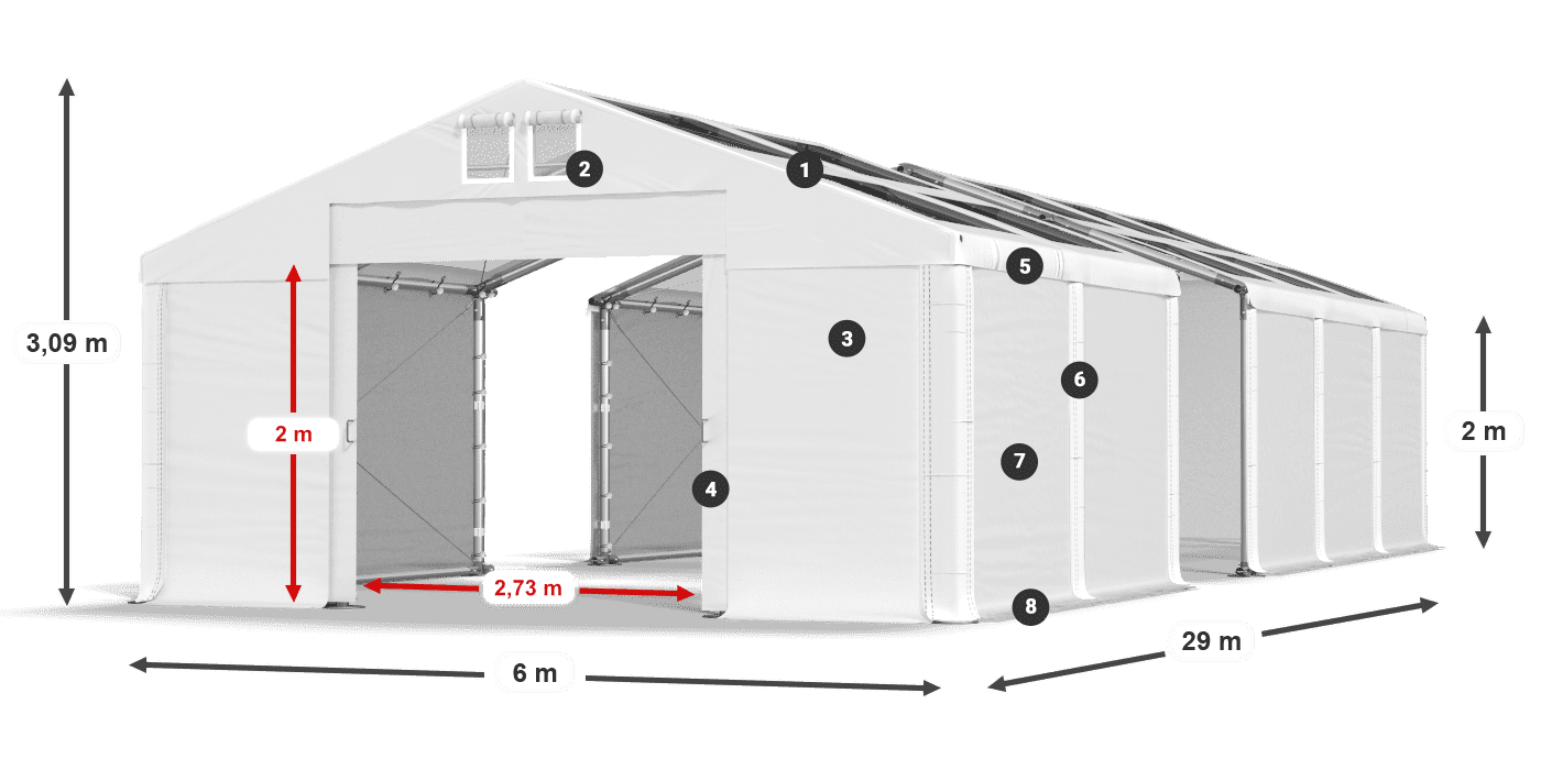 Tető: MS T 580 PVC Falak: FR 620 PVC 2 m jelmagyarázat
