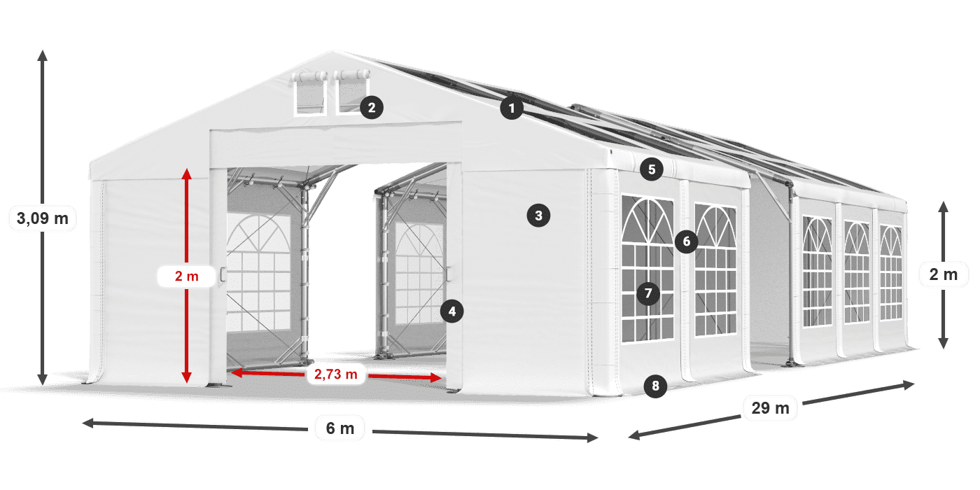 Tető: MS 580 PVC Falak: SD 500 PVC 2 m jelmagyarázat