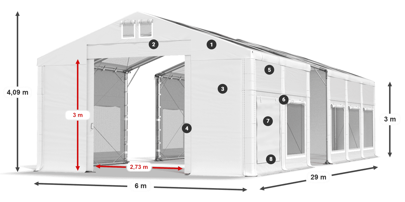 Tető: MS T 580 PVC Falak: SD M 500 PVC 3 m jelmagyarázat