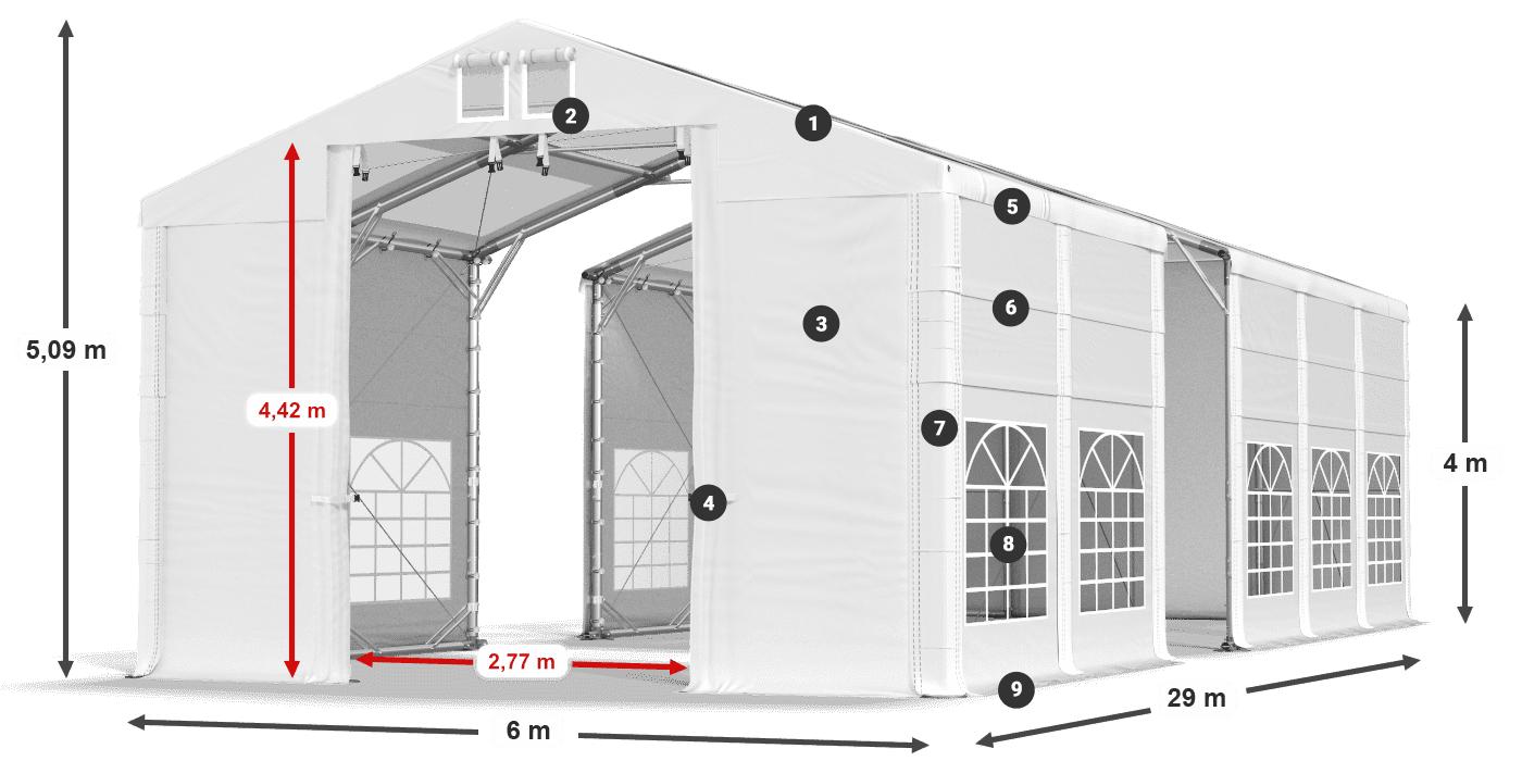 Tető: MS T 580 PVC Falak: FR 620 PVC 4 m jelmagyarázat