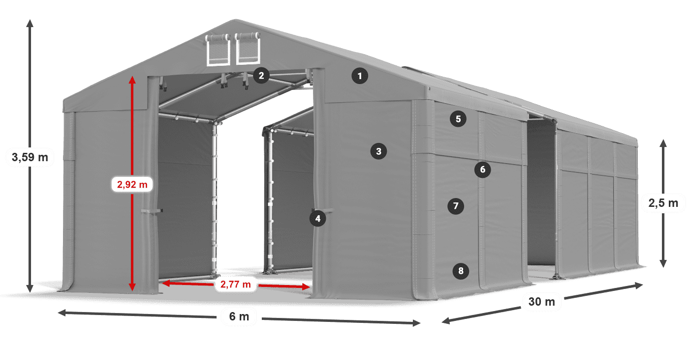 Tető: FR 620 PVC Falak: SD 500 PVC 2,5 m jelmagyarázat