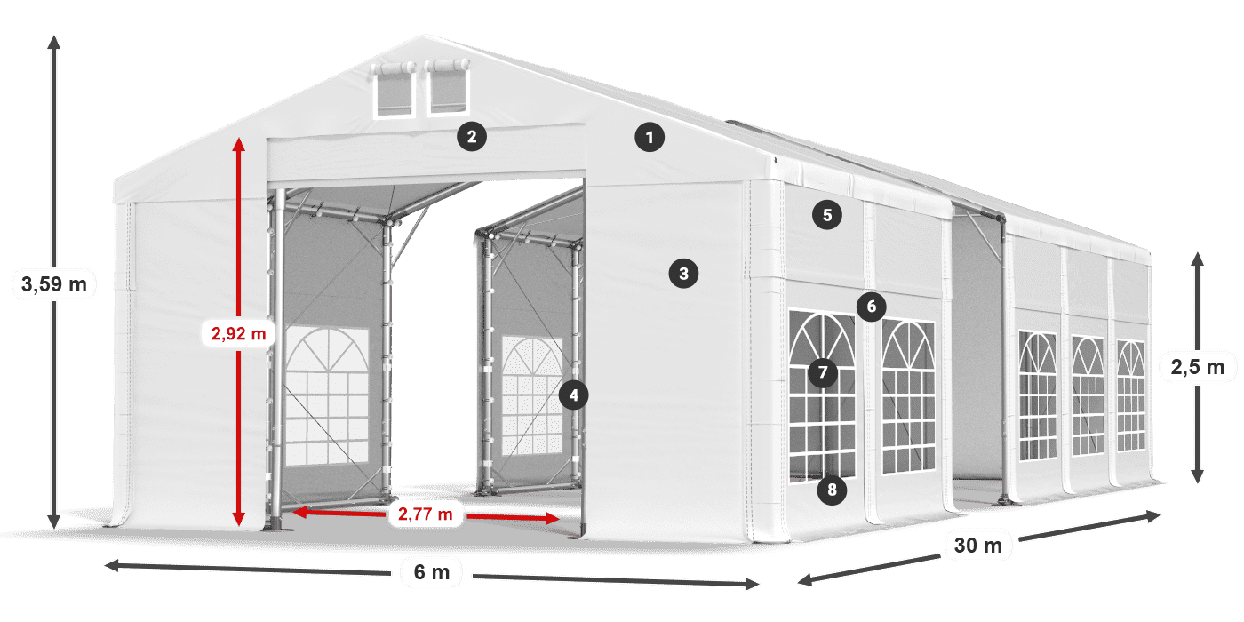 Tető: MS 580 PVC Falak: FR 620 PVC 2,5 m jelmagyarázat