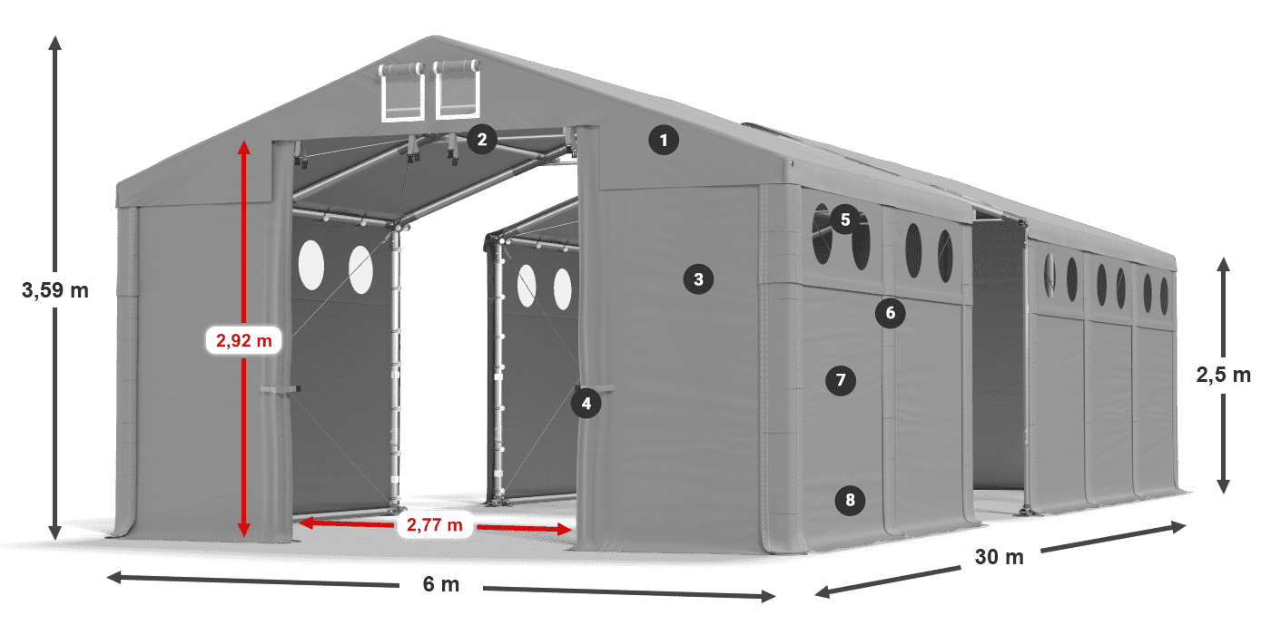 Tető: MS 580 PVC Falak: SD O 500 PVC 2,5 m jelmagyarázat