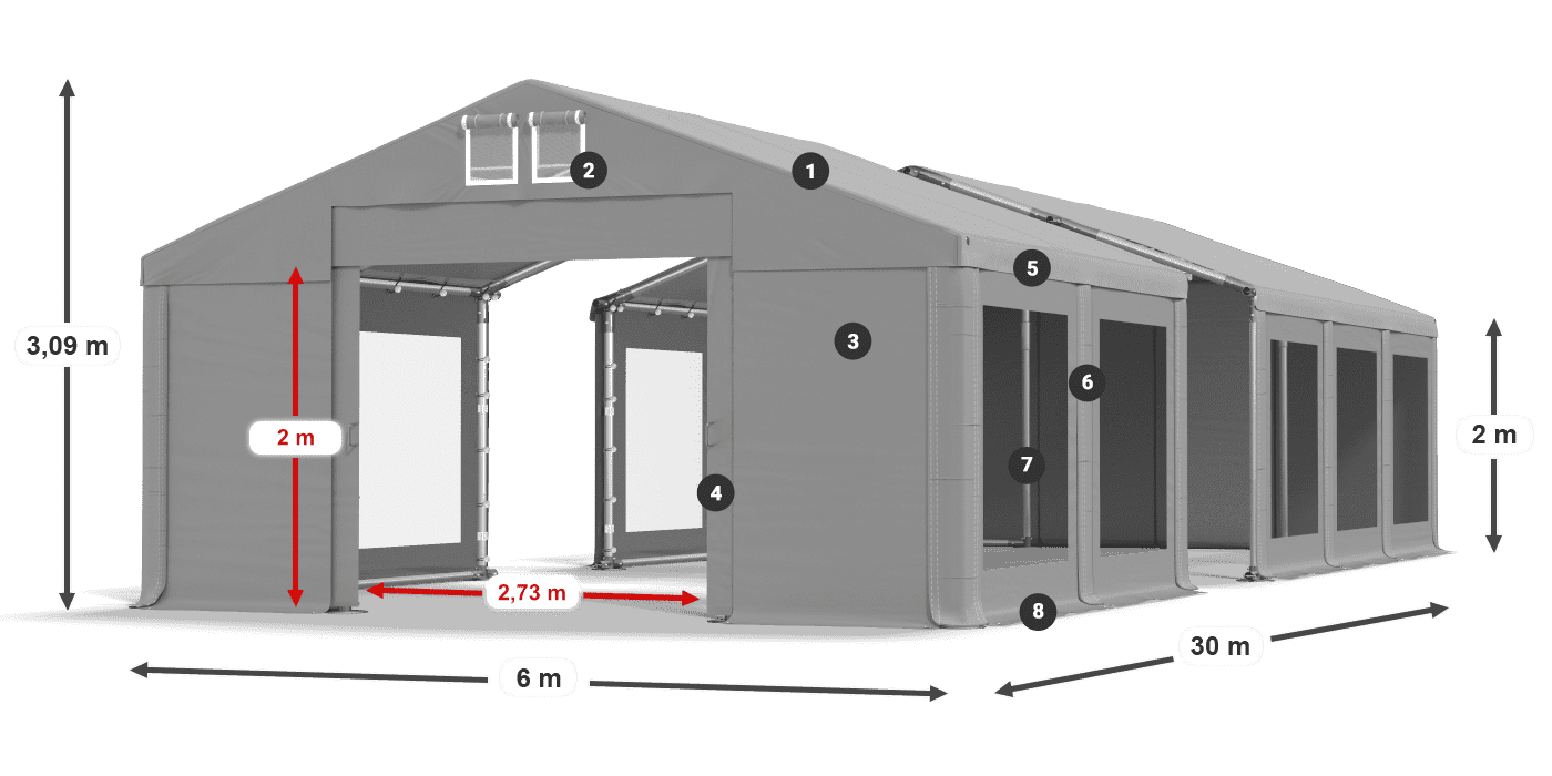Tető: FR 620 PVC Falak: MS 580 PVC 2 m jelmagyarázat