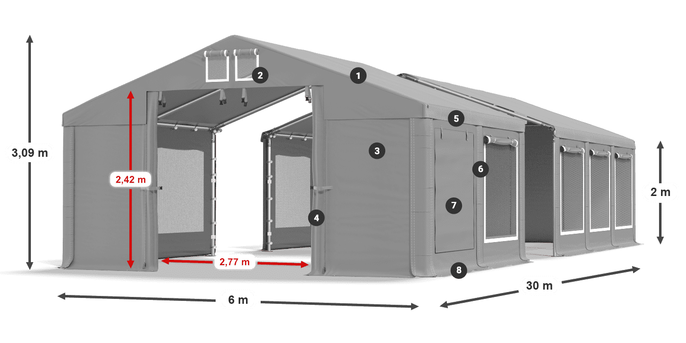 Tető: MS 580 PVC Falak: SD M 500 PVC 2 m jelmagyarázat