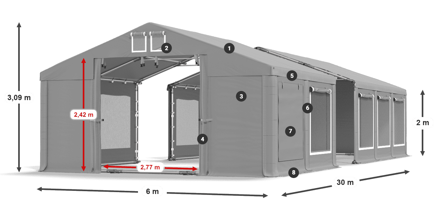 Tető: MS 580 PVC Falak: SD M 500 PVC 2 m jelmagyarázat