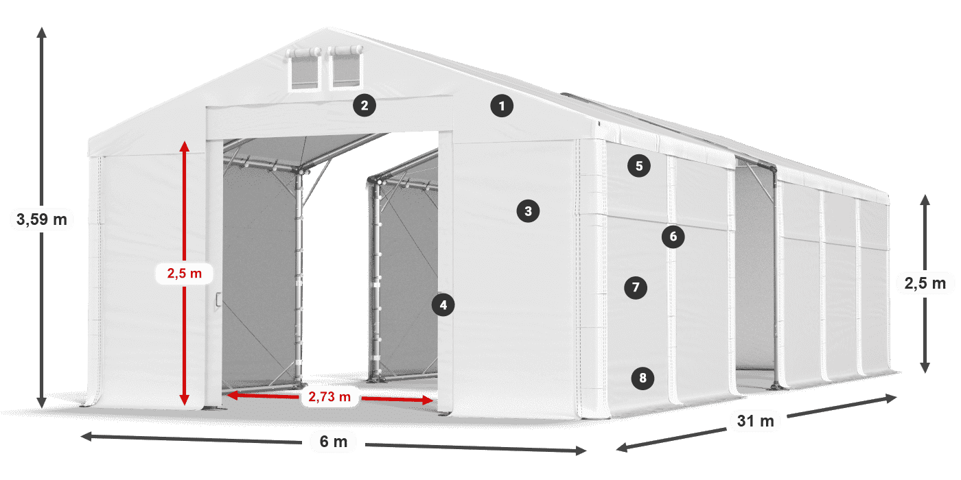 Tető: FR 620 PVC Falak: MS 580 PVC 2,5 m jelmagyarázat