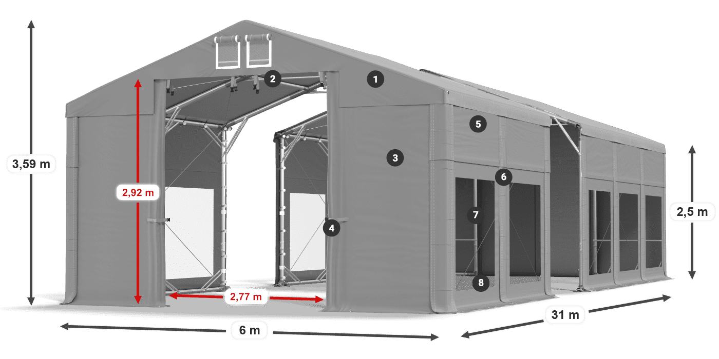 Tető: FR 620 PVC Falak: MS 580 PVC 2,5 m jelmagyarázat
