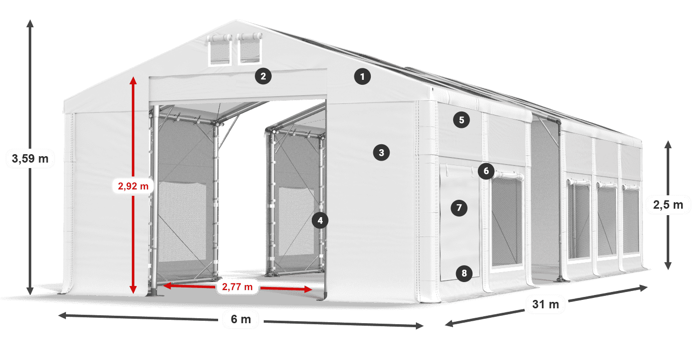 Tető: MS T 580 PVC Falak: SD M 500 PVC 2,5 m jelmagyarázat