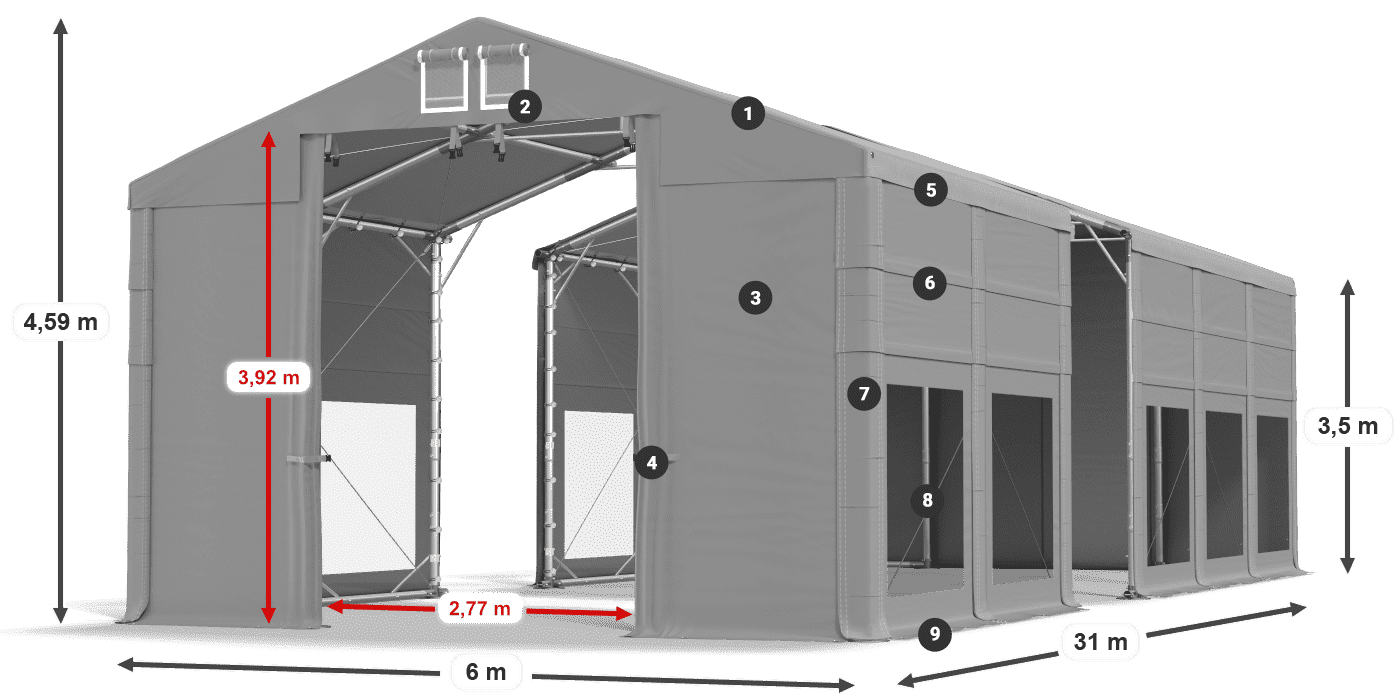 Tető: MS 580 PVC Falak: MS 580 PVC 3,5 m jelmagyarázat