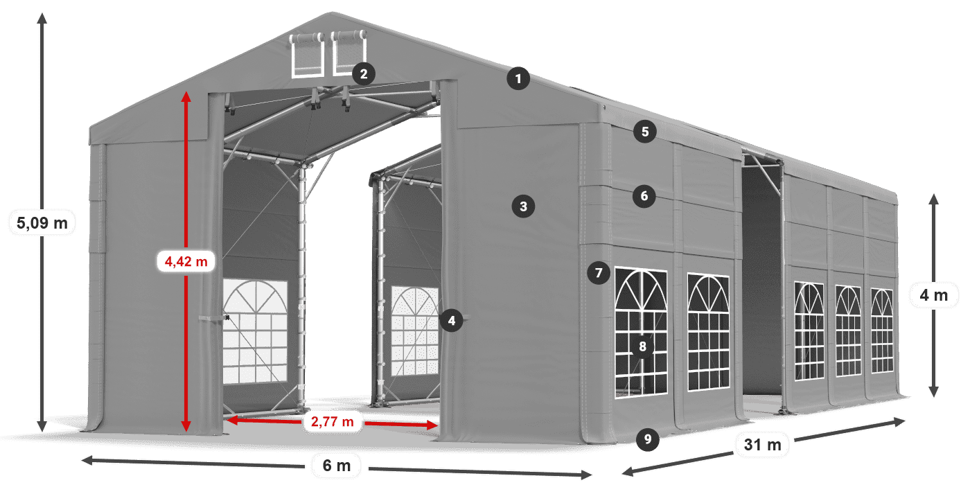 Tető: FR 620 PVC Falak: SD 500 PVC 4 m jelmagyarázat