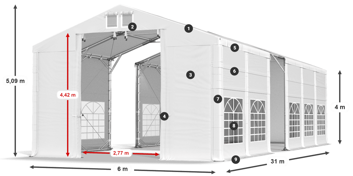 Tető: MS 580 PVC Falak: FR 620 PVC 4 m jelmagyarázat