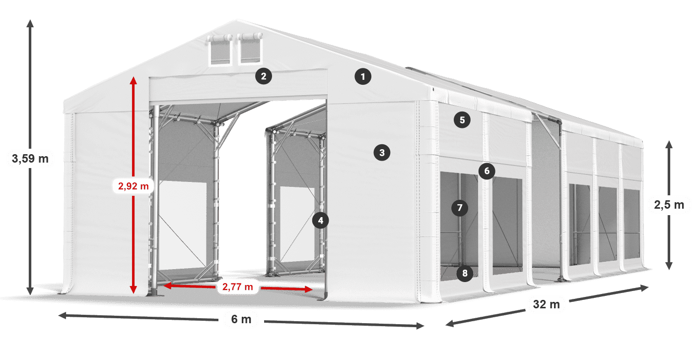 Tető: FR 620 PVC Falak: MS 580 PVC 2,5 m jelmagyarázat