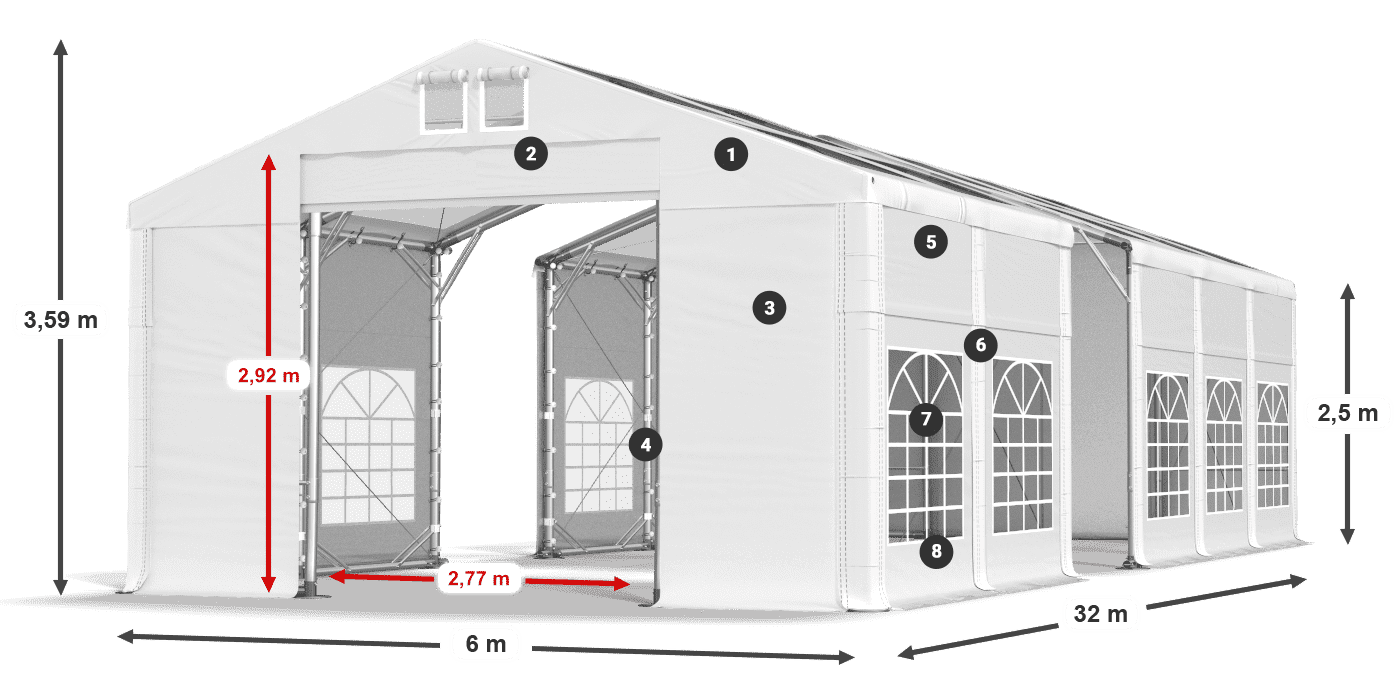 Tető: MS T 580 PVC Falak: FR 620 PVC 2,5 m jelmagyarázat