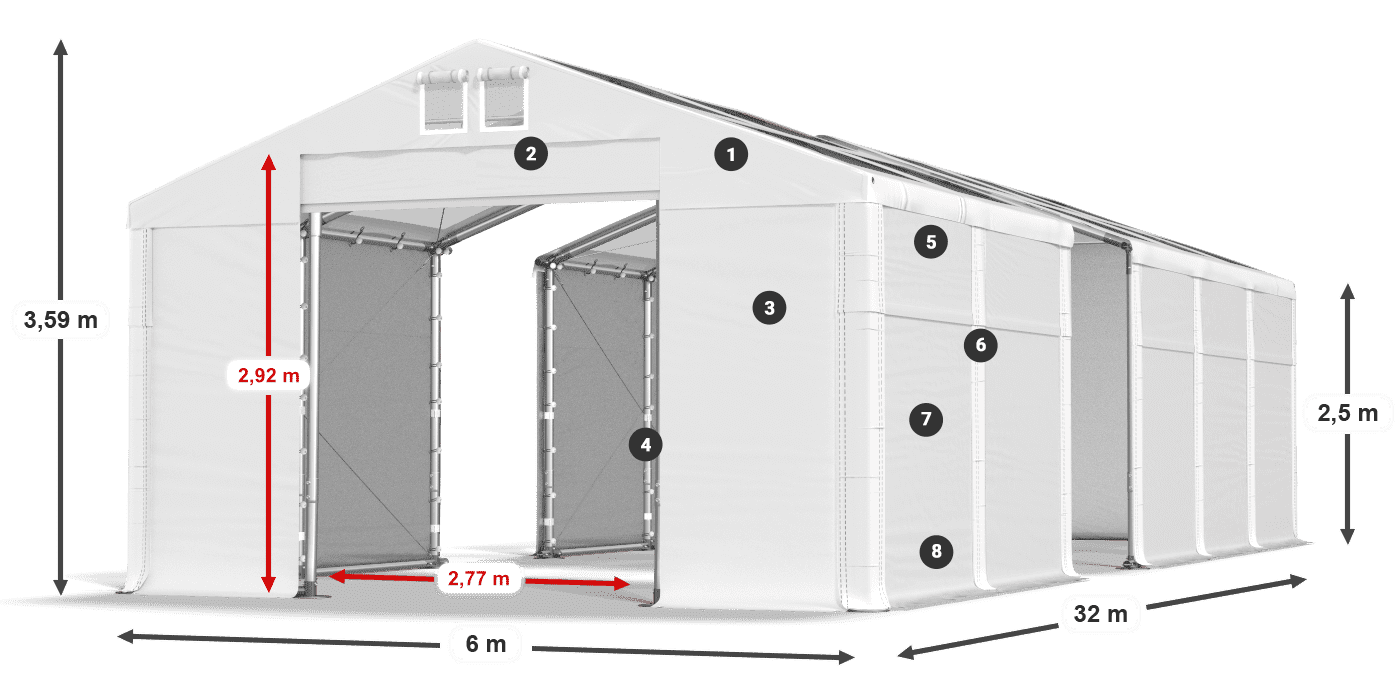 Tető: MS T 580 PVC Falak: FR 620 PVC 2,5 m jelmagyarázat