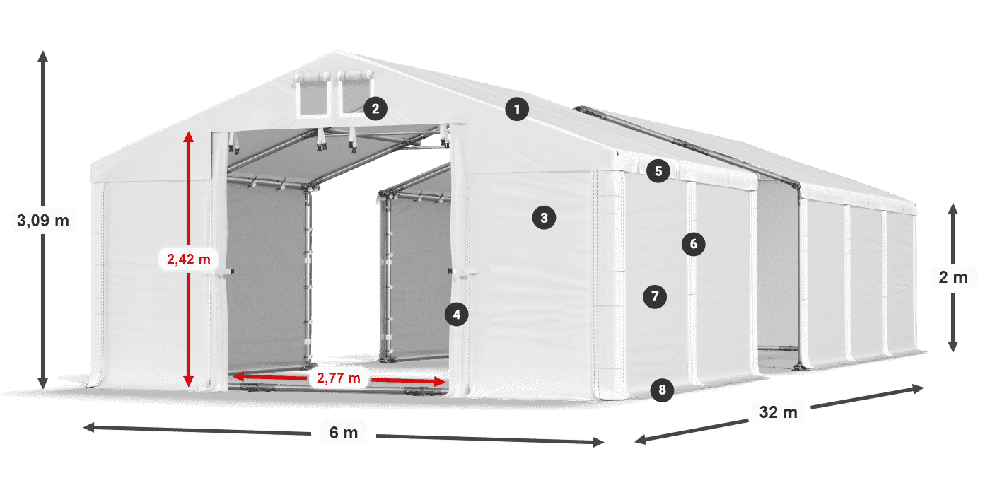 Tető: FR 620 PVC Falak: SD 500 PVC 2 m jelmagyarázat