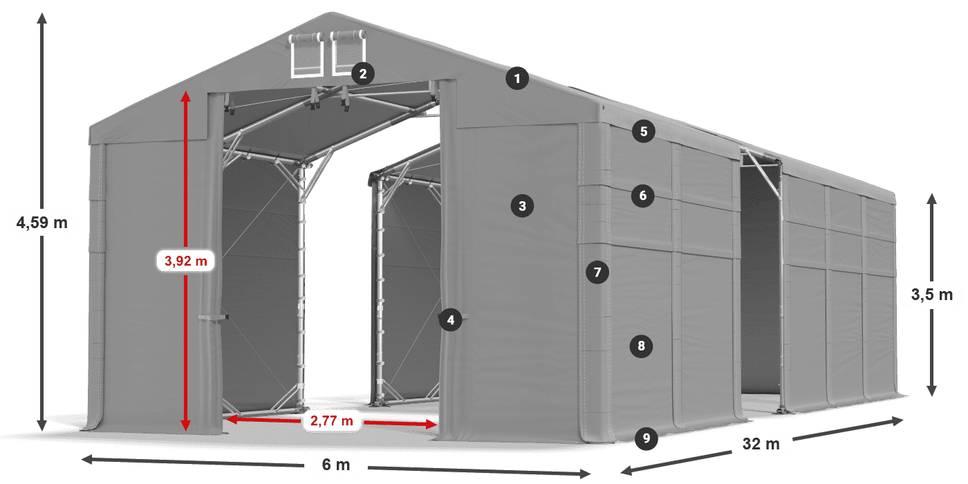 Tető: MS 580 PVC Falak: SD 500 PVC 3,5 m jelmagyarázat
