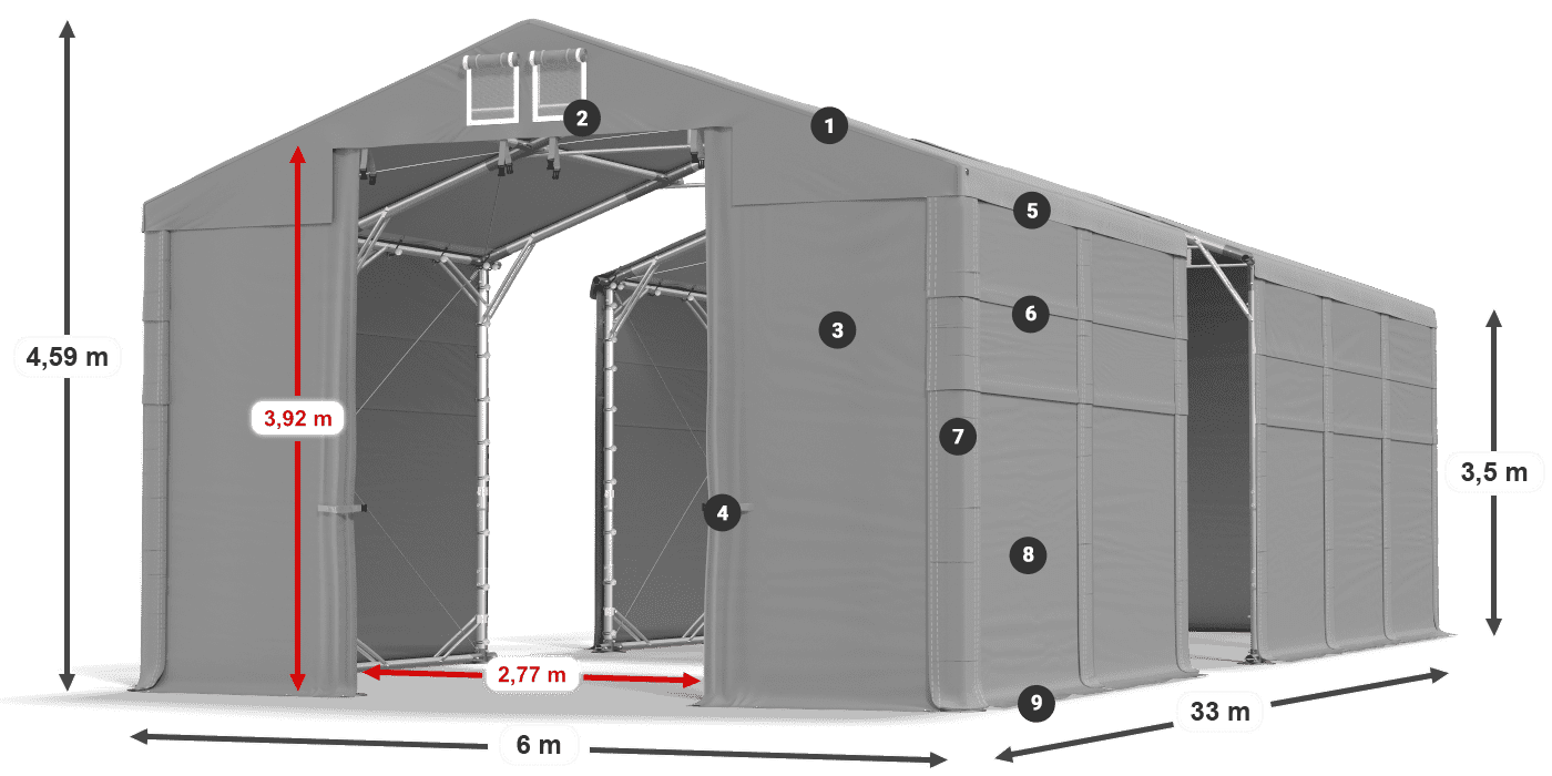 Tető: FR 620 PVC Falak: MS 580 PVC 3,5 m jelmagyarázat