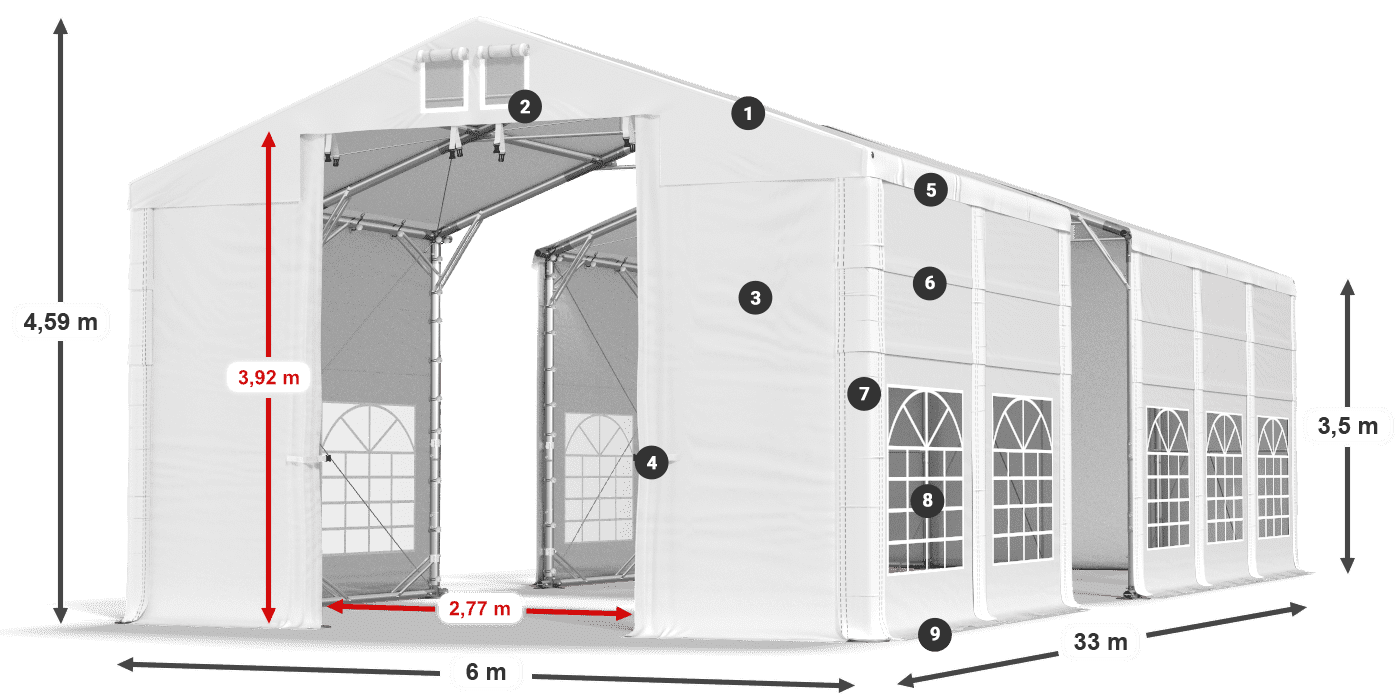 Tető: MS 580 PVC Falak: FR 620 PVC 3,5 m jelmagyarázat