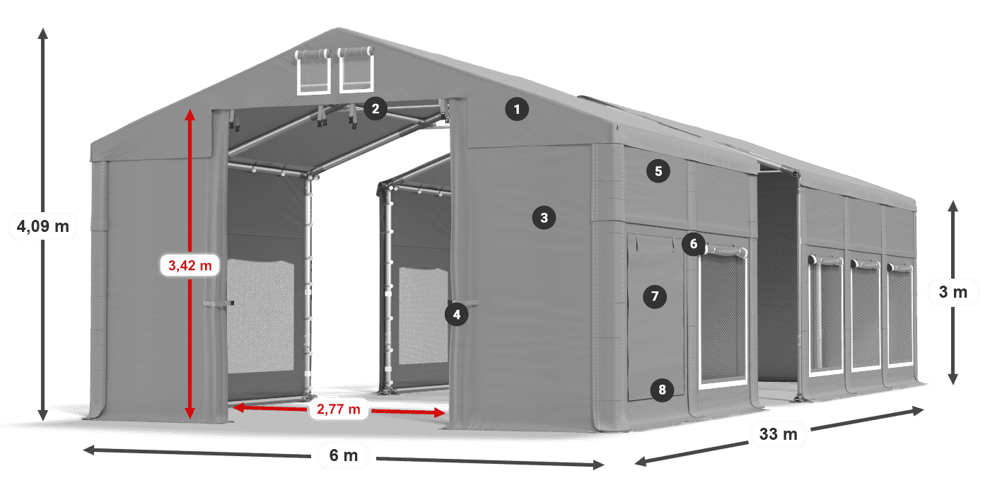 Tető: FR 620 PVC Falak: SD 500 PVC 3 m jelmagyarázat