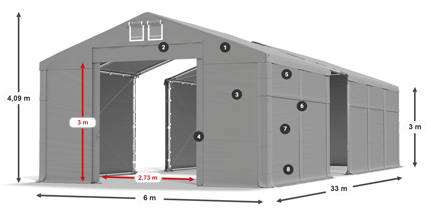 Tető: FR 620 PVC Falak: SD 500 PVC 3 m jelmagyarázat