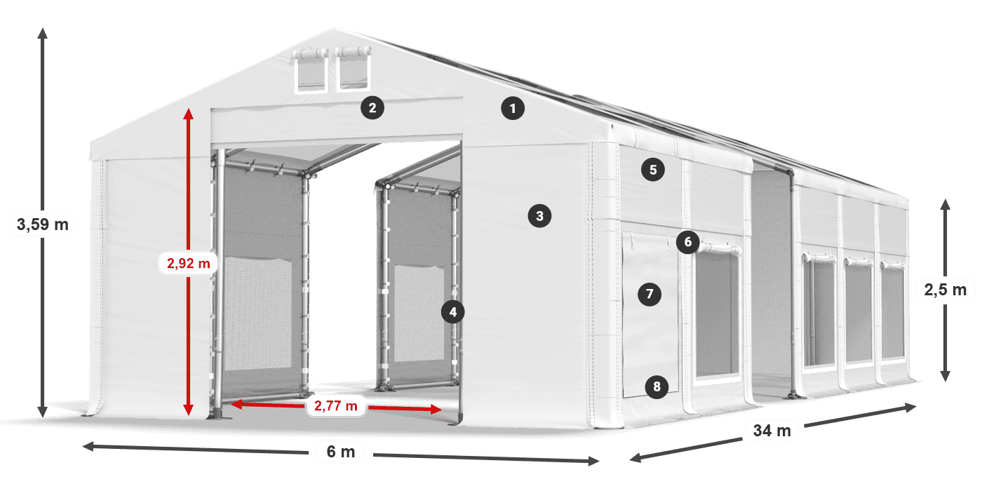 Tető: MS T 580 PVC Falak: SD M 500 PVC 2,5 m jelmagyarázat