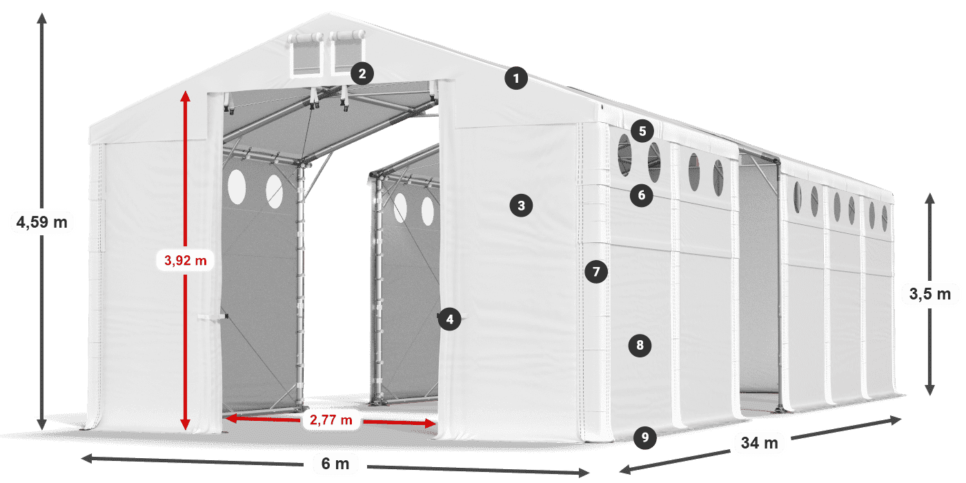 Tető: MS 580 PVC Falak: SD O 500 PVC 3,5 m jelmagyarázat