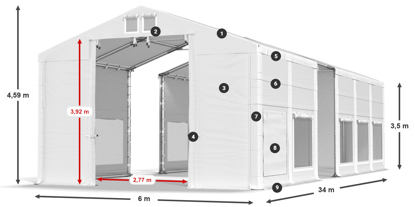 Tető: MS 580 PVC Falak: SD M 500 PVC 3,5 m jelmagyarázat