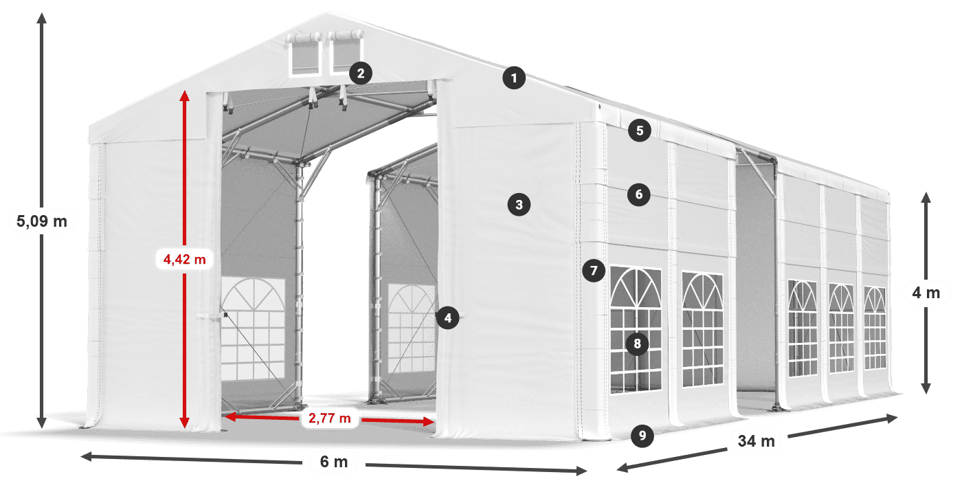 Tető: MS 580 PVC Falak: FR 620 PVC 4 m jelmagyarázat