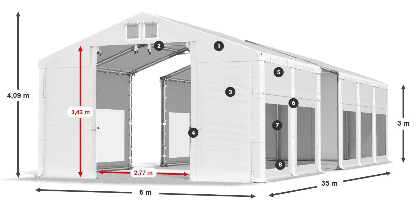 Tető: FR 620 PVC Falak: MS 580 PVC 3 m jelmagyarázat