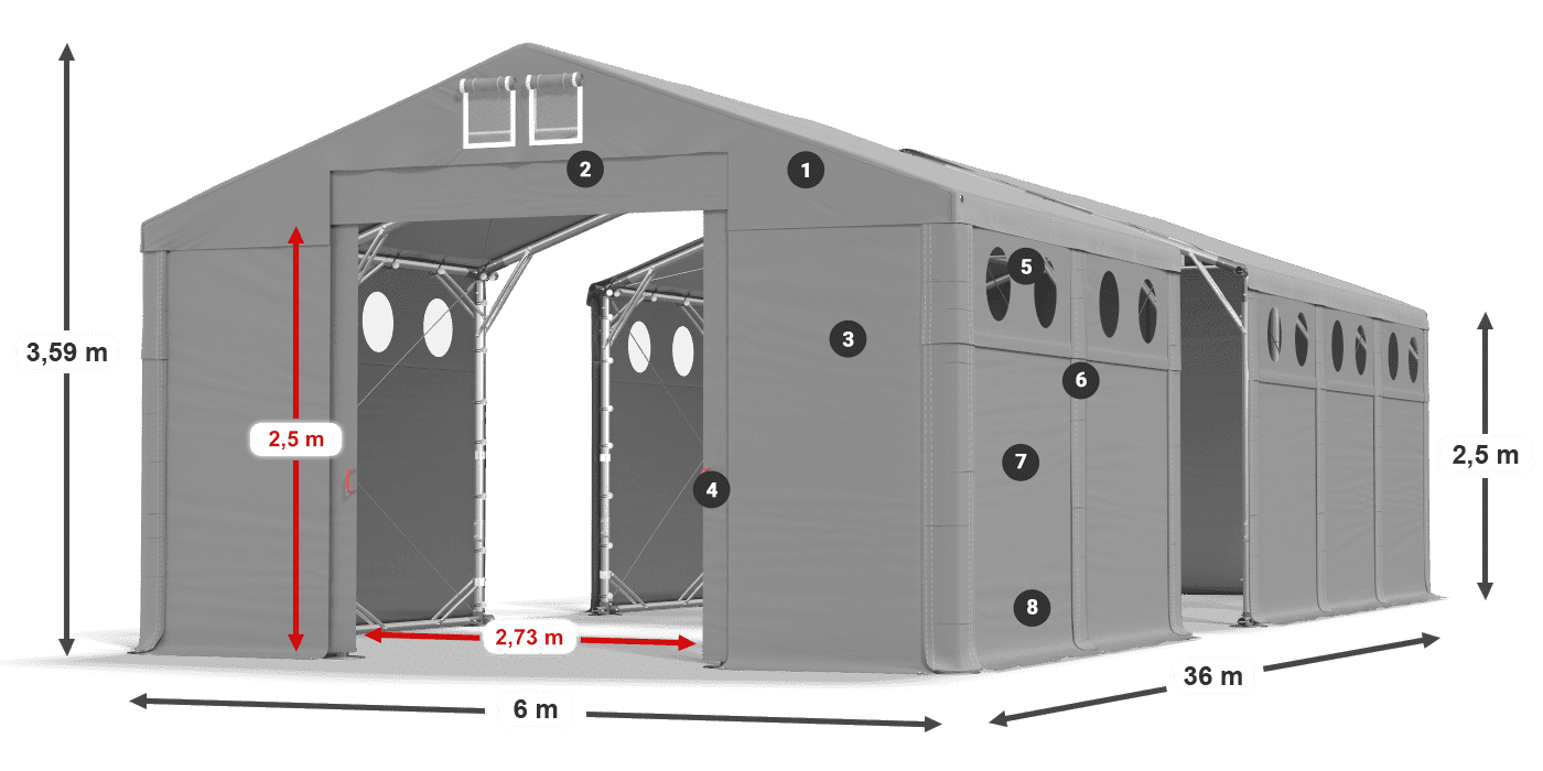 Tető: FR 620 PVC Falak: SD O 500 PVC 2,5 m jelmagyarázat