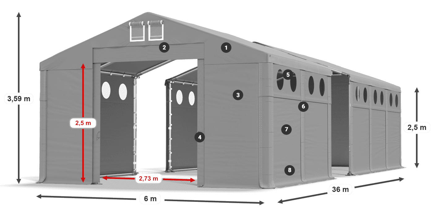 Tető: FR 620 PVC Falak: SD O 500 PVC 2,5 m jelmagyarázat