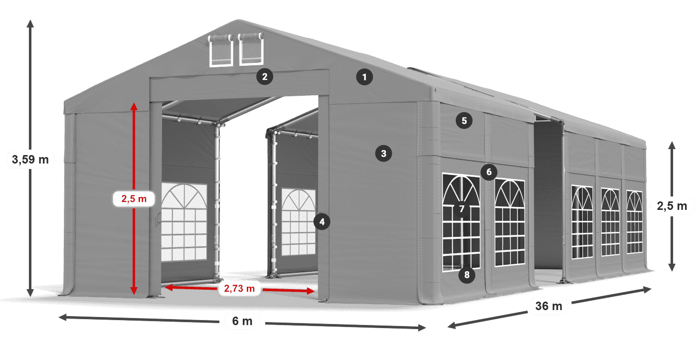 Tető: FR 620 PVC Falak: SD 500 PVC 2,5 m jelmagyarázat