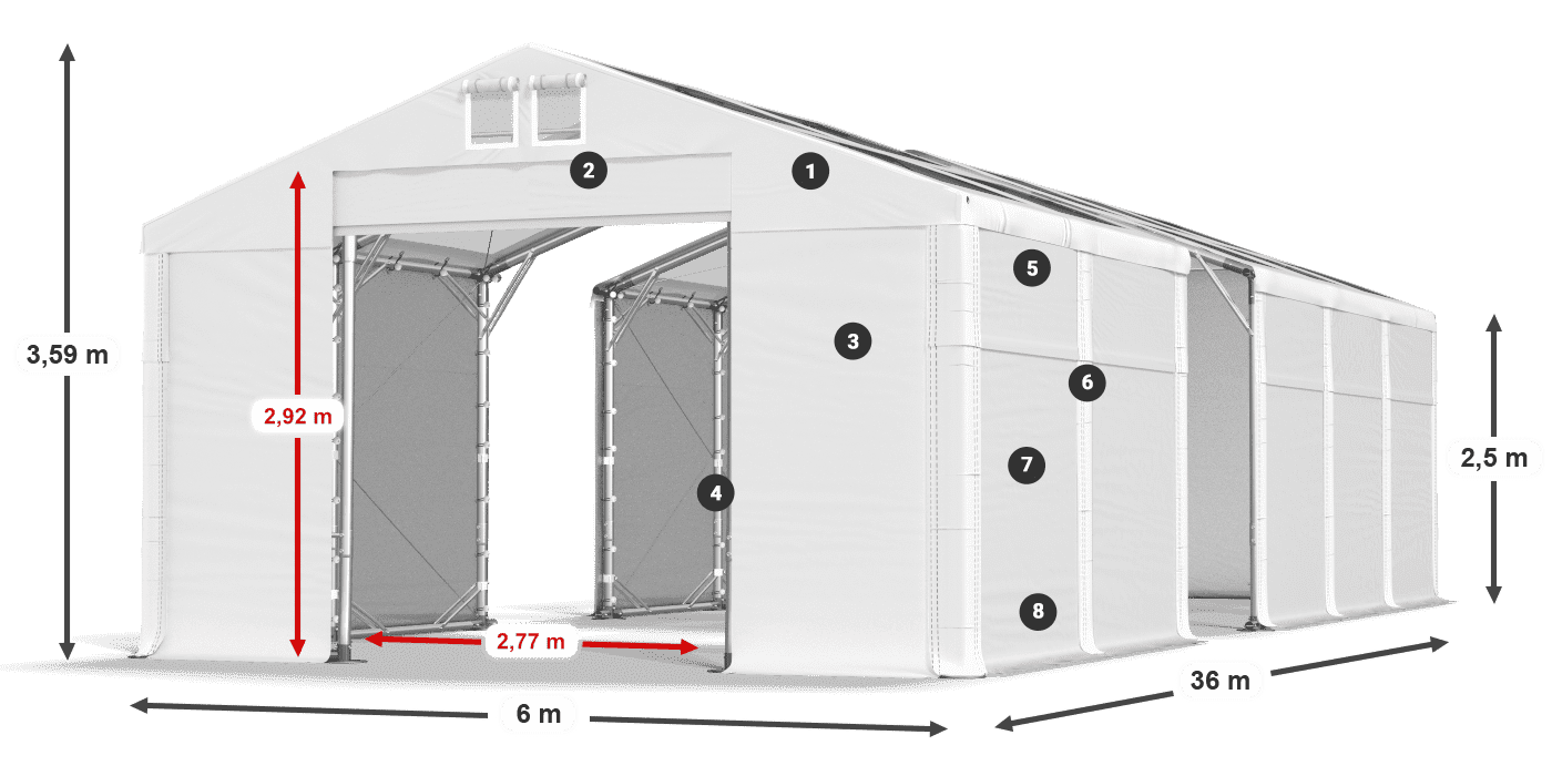Tető: MS T 580 PVC Falak: FR 620 PVC 2,5 m jelmagyarázat