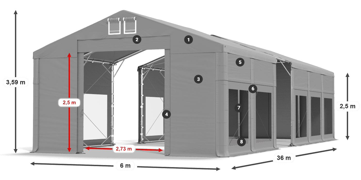 Tető: MS 580 PVC Falak: MS 580 PVC 2,5 m jelmagyarázat