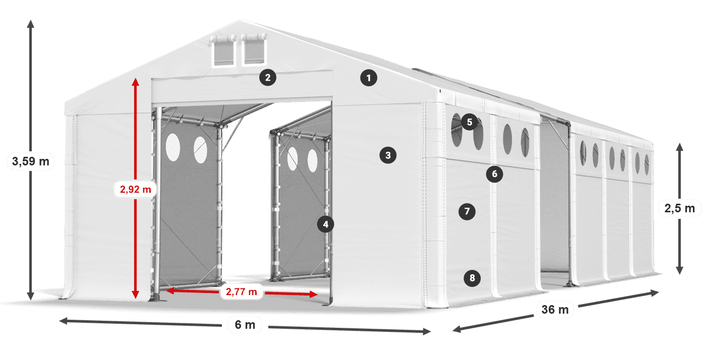 Tető: MS 580 PVC Falak: SD O 500 PVC 2,5 m jelmagyarázat
