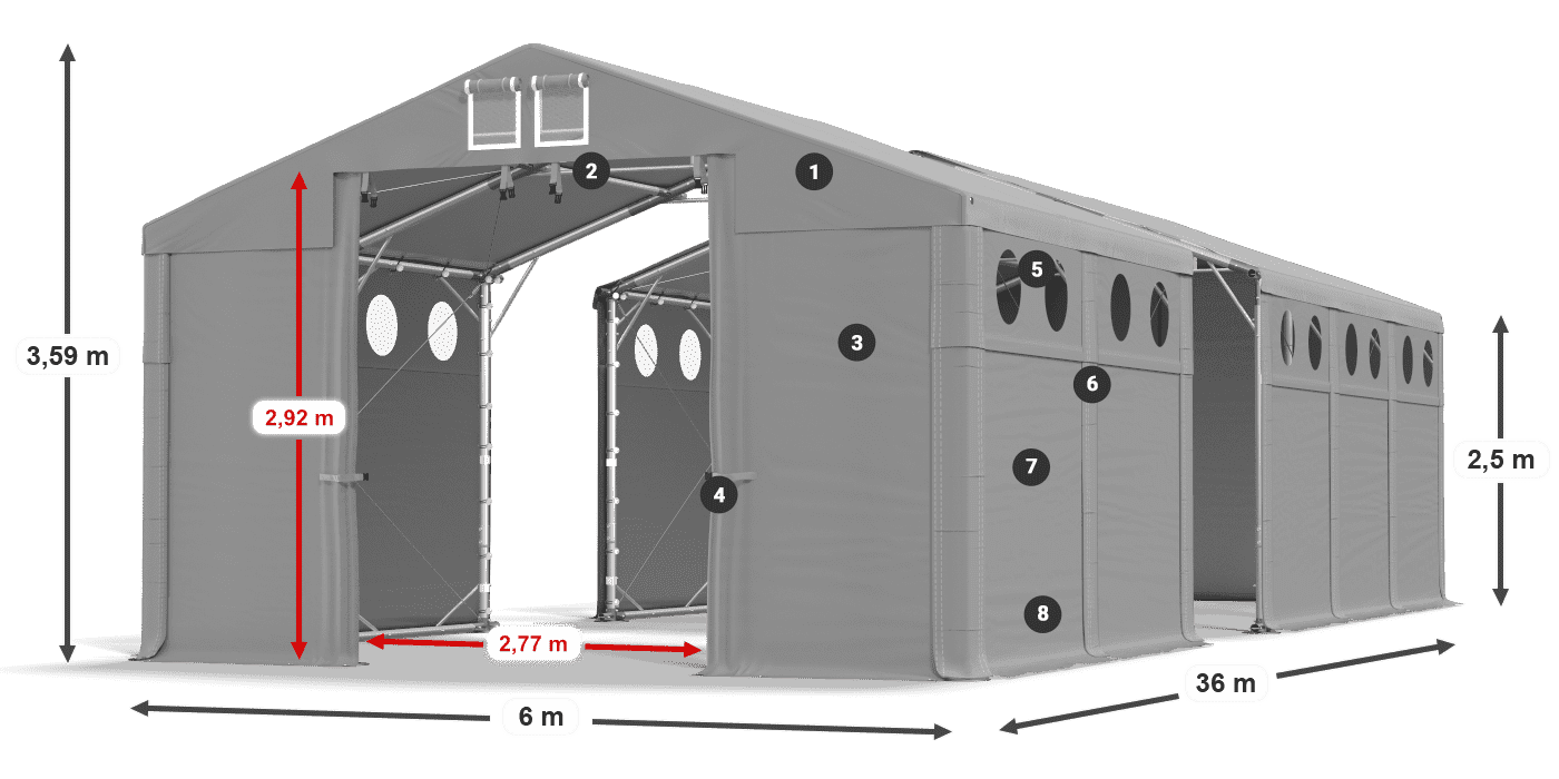 Tető: MS 580 PVC Falak: SD O 500 PVC 2,5 m jelmagyarázat