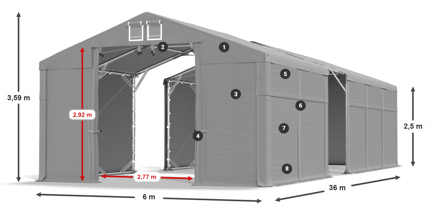 Tető: MS 580 PVC Falak: SD 500 PVC 2,5 m jelmagyarázat