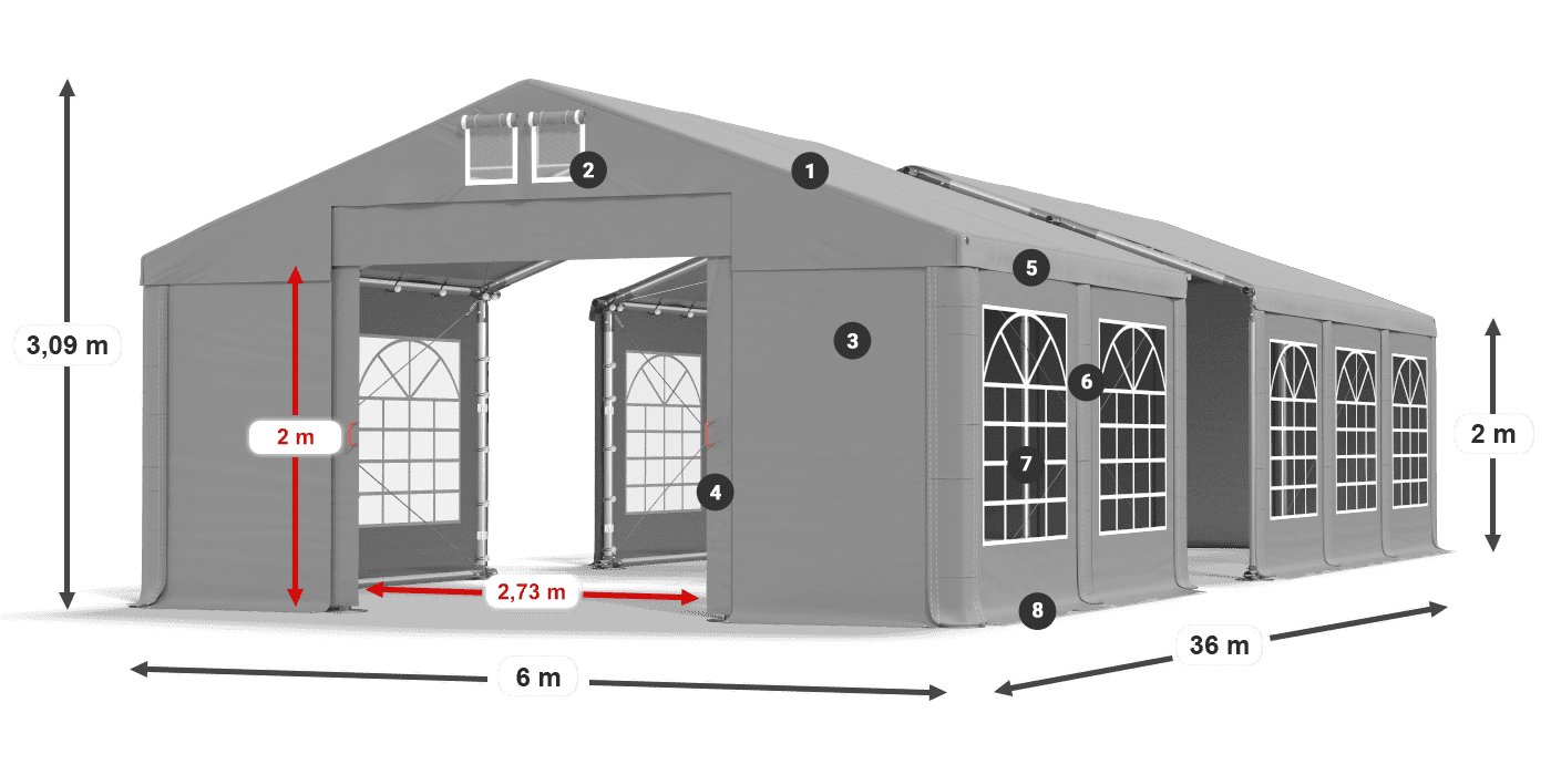 Tető: FR 620 PVC Falak: SD 500 PVC 2 m jelmagyarázat