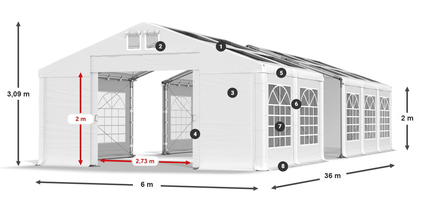 Tető: MS T 580 PVC Falak: FR 620 PVC 2 m jelmagyarázat