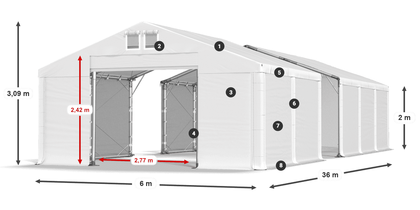 Tető: MS 580 PVC Falak: SD 500 PVC 2 m jelmagyarázat