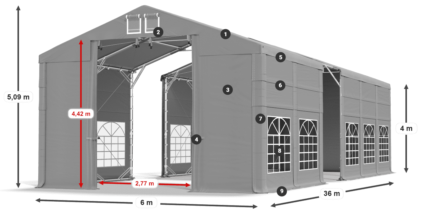 Tető: FR 620 PVC Falak: SD 500 PVC 4 m jelmagyarázat