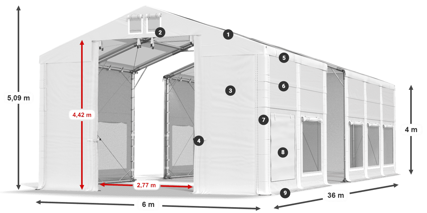 Tető: MS T 580 PVC Falak: SD M 500 PVC 4 m jelmagyarázat
