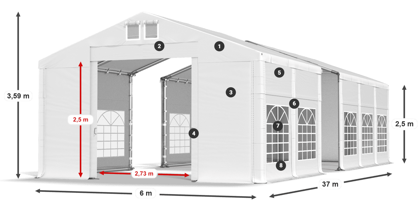 Tető: FR 620 PVC Falak: SD 500 PVC 2,5 m jelmagyarázat