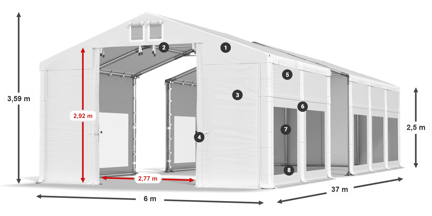 Tető: MS 580 PVC Falak: MS 580 PVC 2,5 m jelmagyarázat