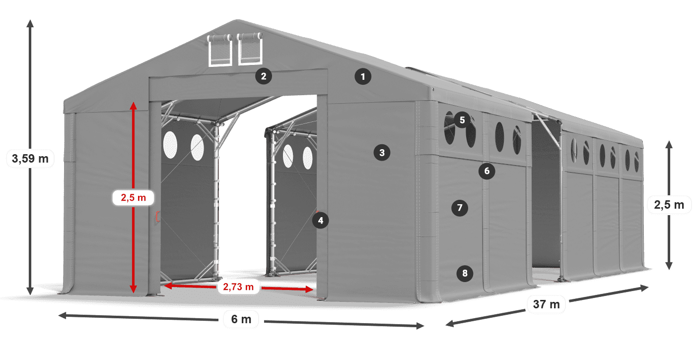 Tető: MS 580 PVC Falak: SD O 500 PVC 2,5 m jelmagyarázat