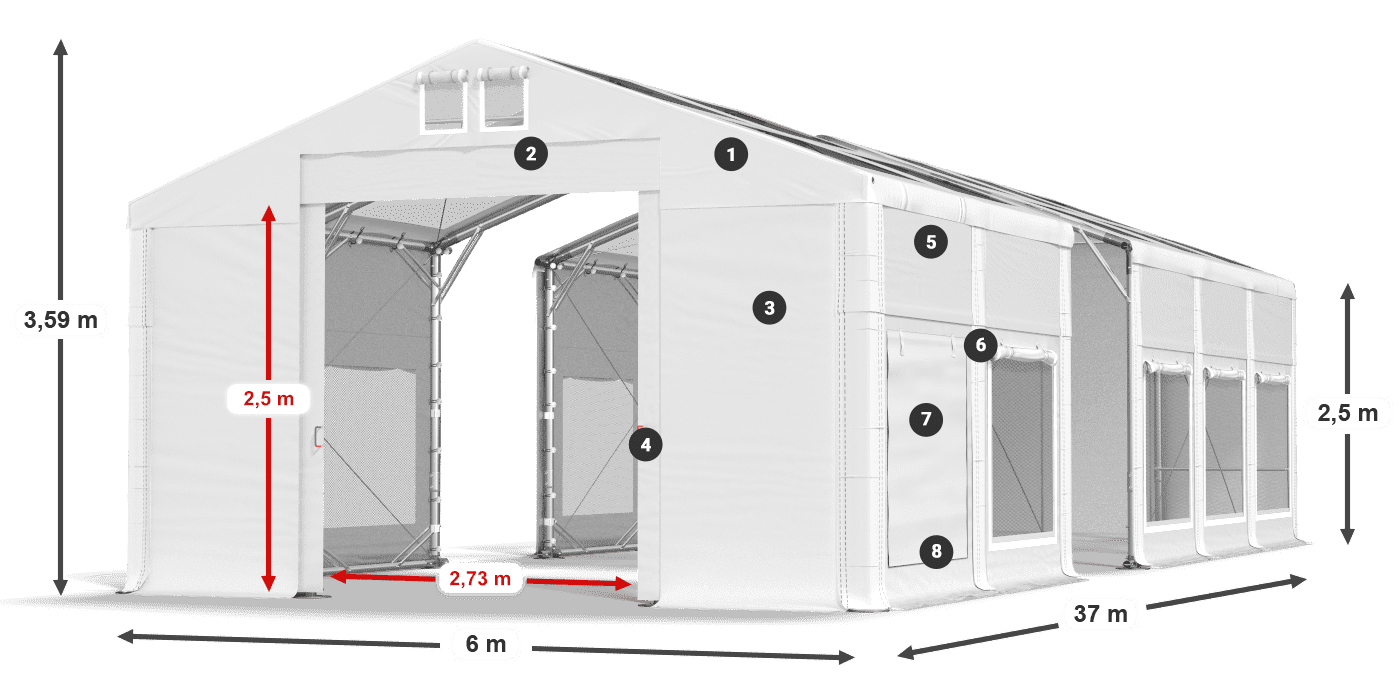Tető: MS T 580 PVC Falak: SD M 500 PVC 2,5 m jelmagyarázat