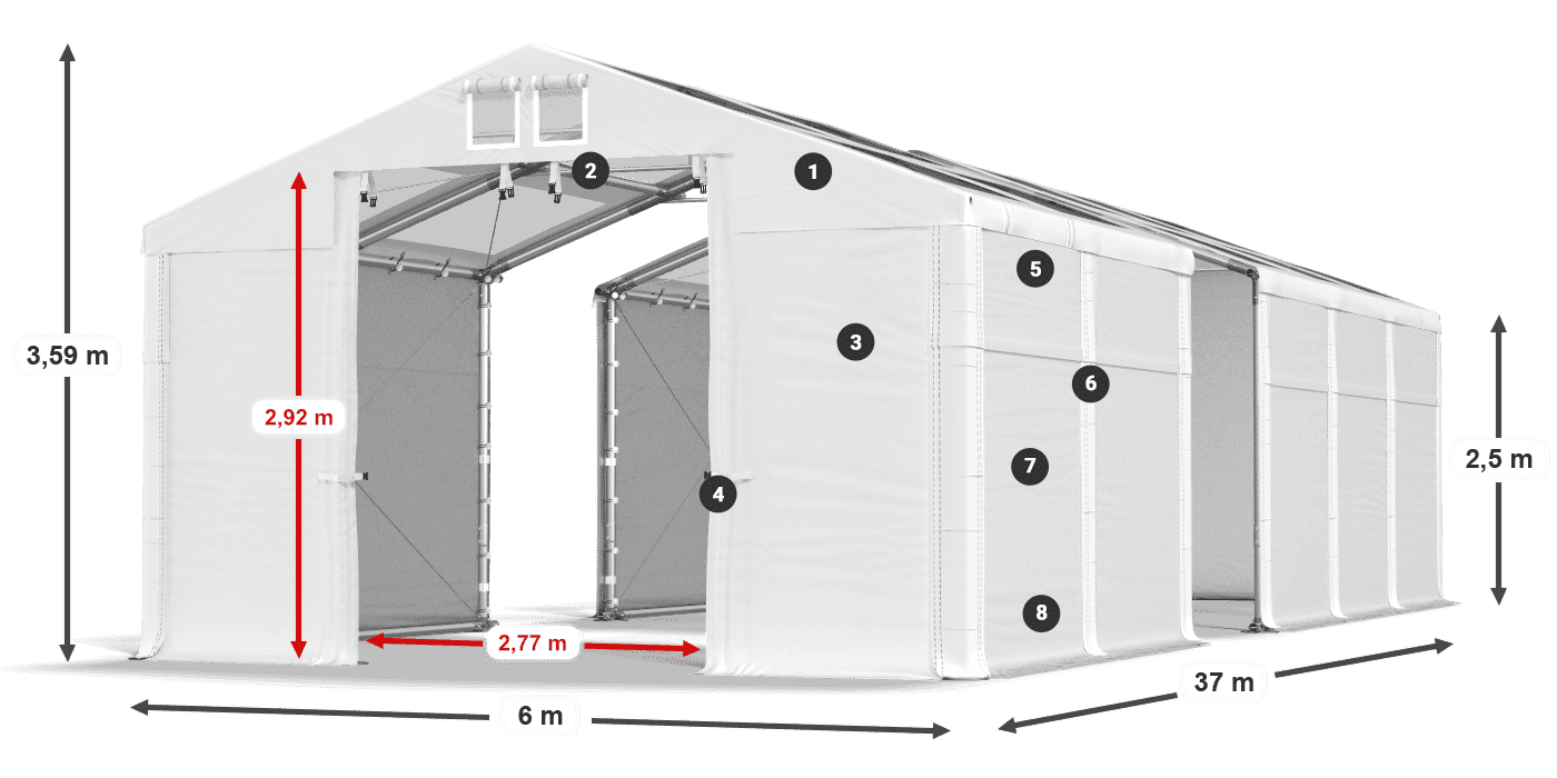 Tető: MS T 580 PVC Falak: SD 500 PVC 2,5 m jelmagyarázat