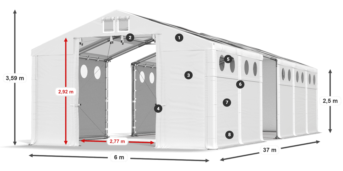 Tető: MS T 580 PVC Falak: SD O 500 PVC 2,5 m jelmagyarázat